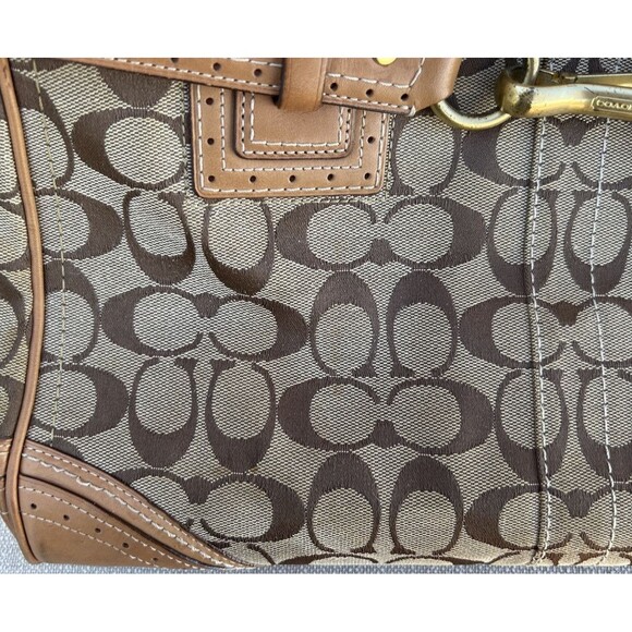 COACH 10508 Handbag Hampton Carrier Tassel Brown Canvas Leather Women Satchel - Picture 7 of 8